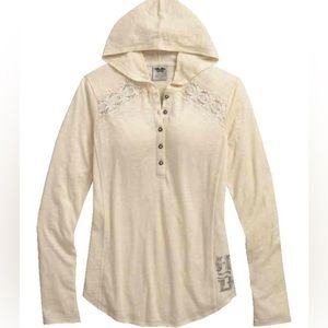 Harley-Davidson® Women's Lace Accent Hooded Henley, Birch White Size M
